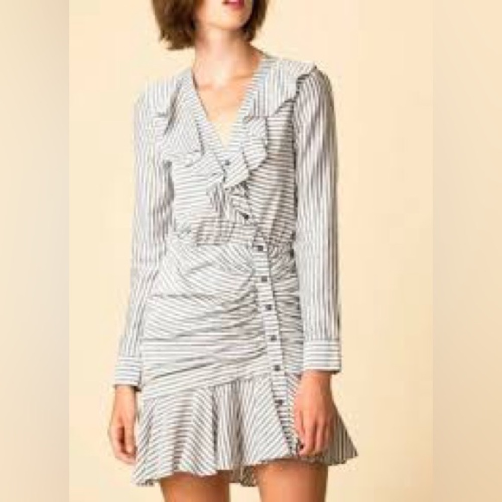 Veronica Beard Kai Swiss Dot Stripe Ruffled Shirt Dress